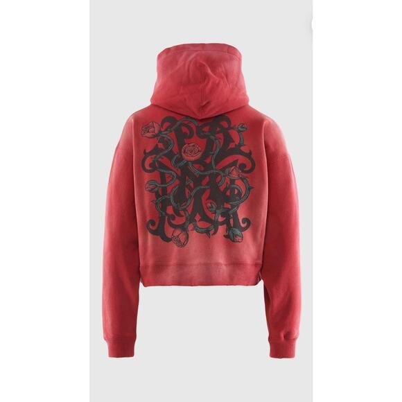 Retail Price $514.80 NEW Woman's KAMIYA KMY-ROSE DISTRESSED ZIP HOODIE XL Red - Picture 2 of 3